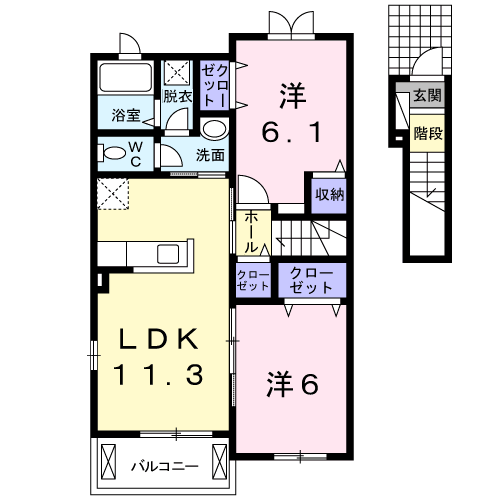 スローフォレストⅡ(2LDK/2階)の間取り写真