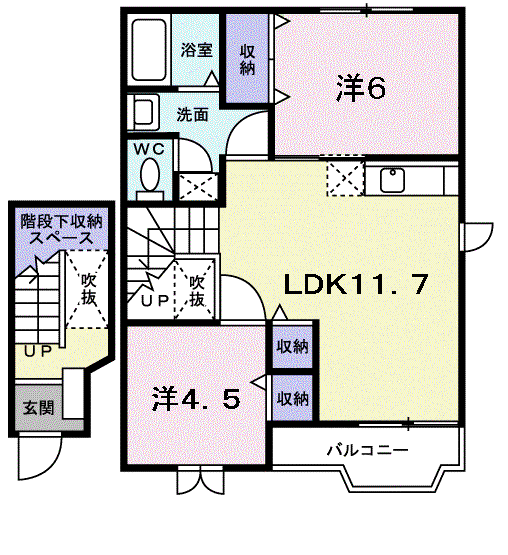プリムヴェールⅢ(2LDK/2階)の間取り写真