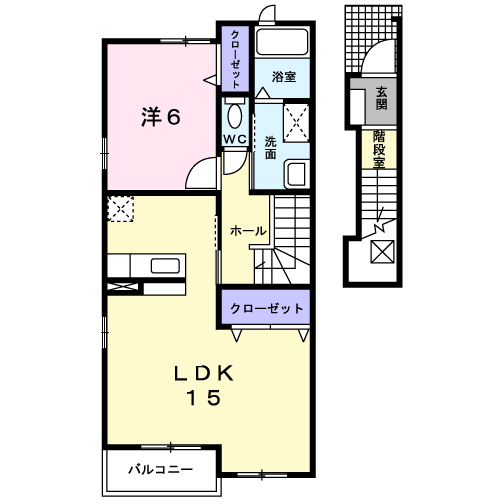 ココメロ Ⅰ(1LDK/2階)の間取り写真