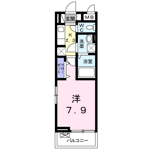 クレアーレ成田Ⅲ(1K/2階)の間取り写真