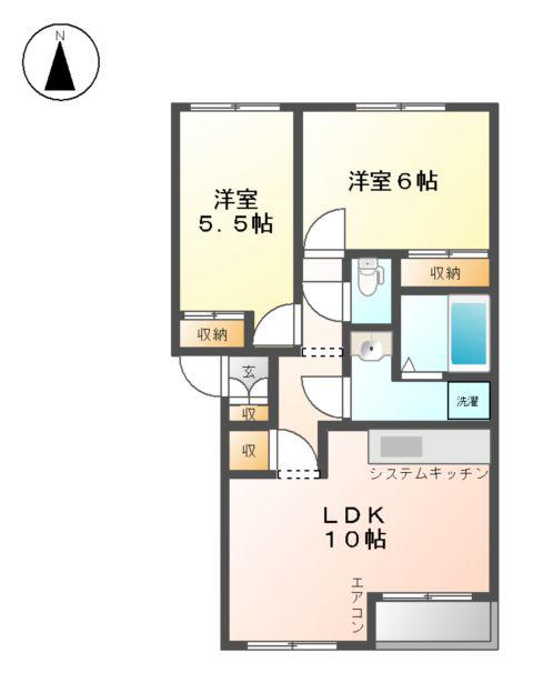 ラベンダーヒルズ(2LDK/2階)の間取り写真