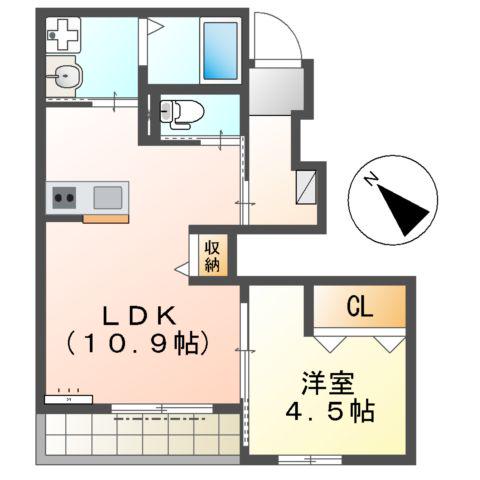 モネぺプル(1LDK/1階)の間取り写真