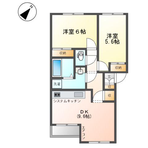 コンフォート富山(2DK/2階)の間取り写真
