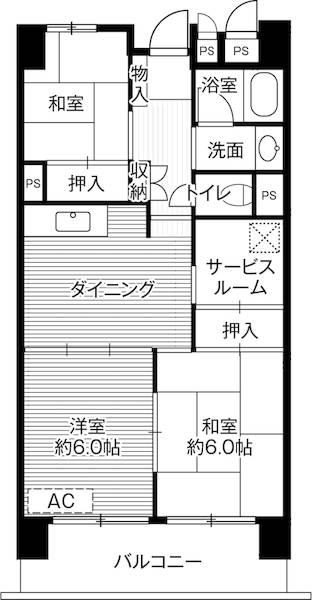 ビレッジハウス成田吾妻タワー1号棟(2SLDK/14階)の間取り写真