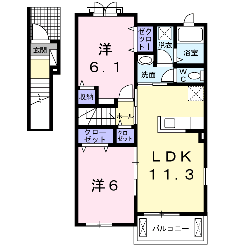 オーバーフォレストⅠ(2LDK/2階)の間取り写真