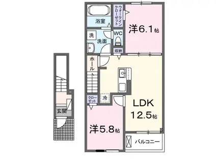 ブライトB(2LDK/2階)の間取り写真