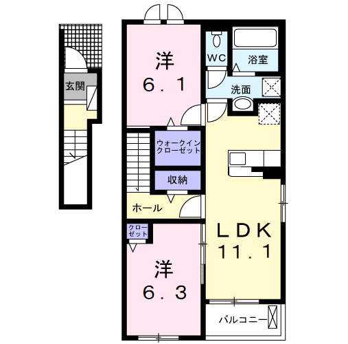 レディーバード Ⅱ(2LDK/2階)の間取り写真