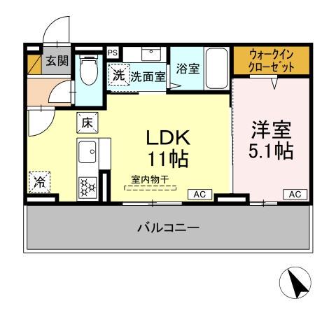 N・D-ROOM IIDACHOU A棟(1LDK/1階)の間取り写真