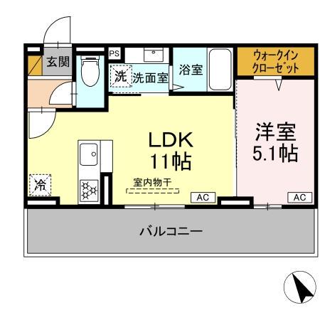 N・D-ROOM IIDACHOU A棟(1LDK/2階)の間取り写真