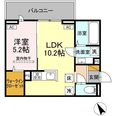 N・D-ROOM IIDACHOU A棟(1LDK/1階)の間取り写真