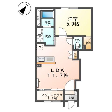 富里市七栄 アパートⅣ期工事(1LDK/1階)の間取り写真