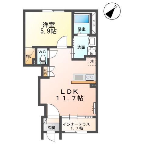 富里市七栄 アパートⅣ期工事(1LDK/1階)の間取り写真