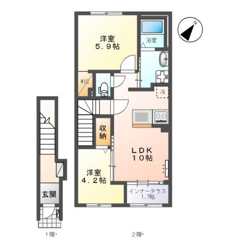 富里市七栄 アパートⅣ期工事(2LDK/2階)の間取り写真