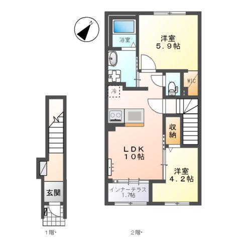 富里市七栄 アパートⅣ期工事(2LDK/2階)の間取り写真