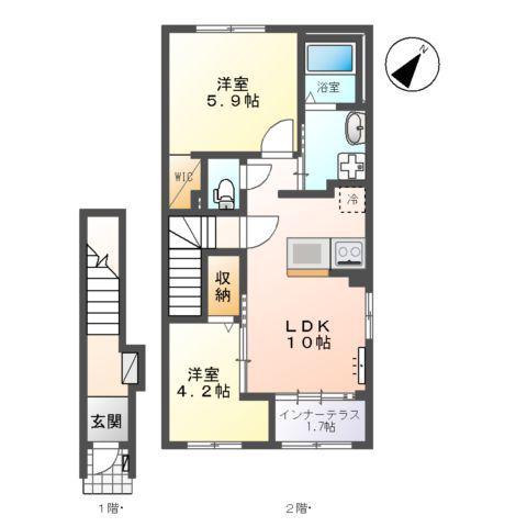 富里市七栄 アパートⅣ期工事(2LDK/2階)の間取り写真