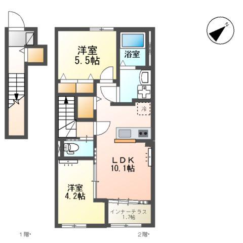 八街市八街に アパートⅡ期工事(2LDK/2階)の間取り写真