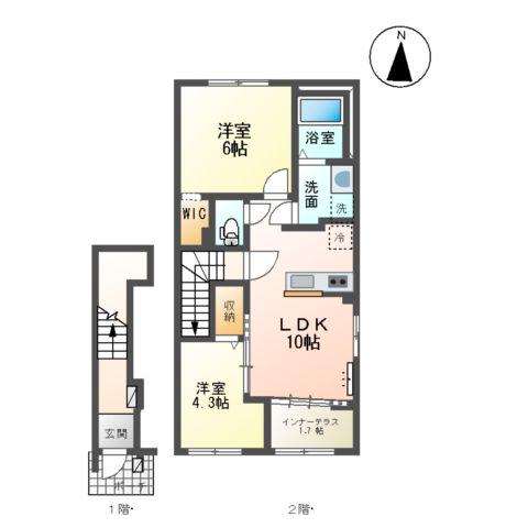 宗吾3丁目 アパートⅢ期工事(2LDK/2階)の間取り写真