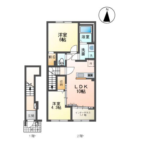 宗吾3丁目 アパートⅢ期工事(2LDK/2階)の間取り写真