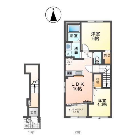 宗吾3丁目 アパートⅢ期工事(2LDK/2階)の間取り写真