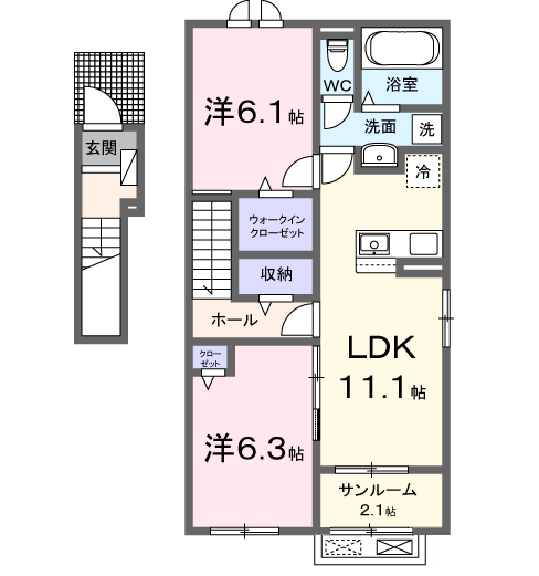 八街アパートB(2LDK/2階)の間取り写真