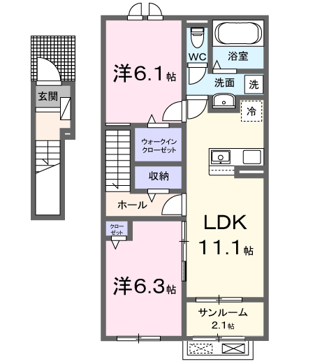 八街アパートB(2LDK/2階)の間取り写真
