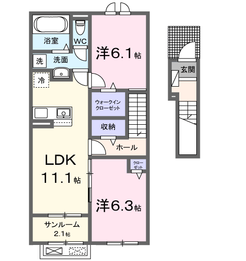八街アパートB(2LDK/2階)の間取り写真