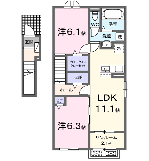 八街アパートA(2LDK/2階)の間取り写真