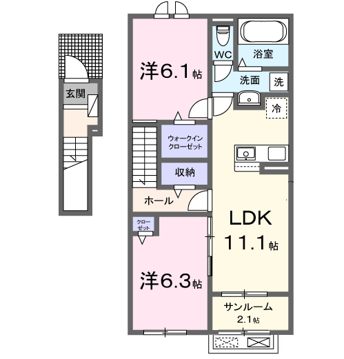 八街アパートA(2LDK/2階)の間取り写真