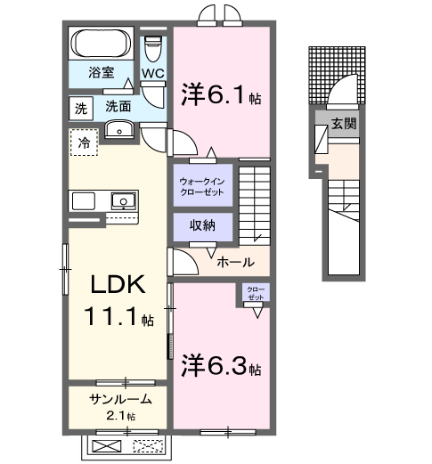 八街アパートA(2LDK/2階)の間取り写真