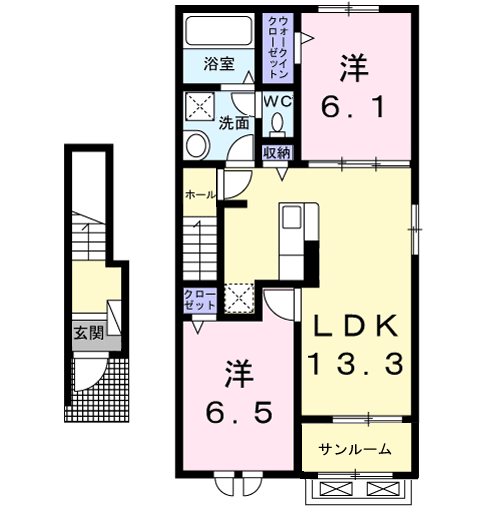 八街アパートC(2LDK/2階)の間取り写真