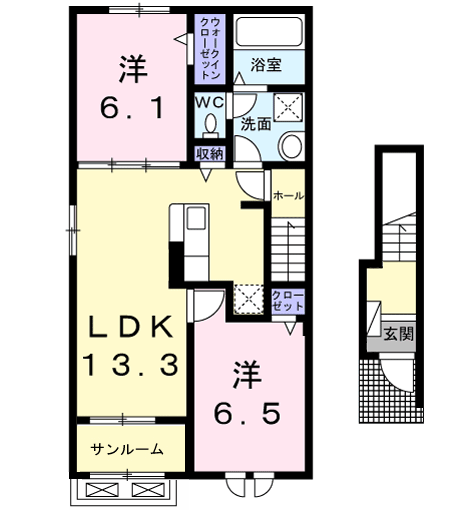 八街アパートC(2LDK/2階)の間取り写真