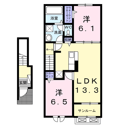 八街アパートC(2LDK/2階)の間取り写真