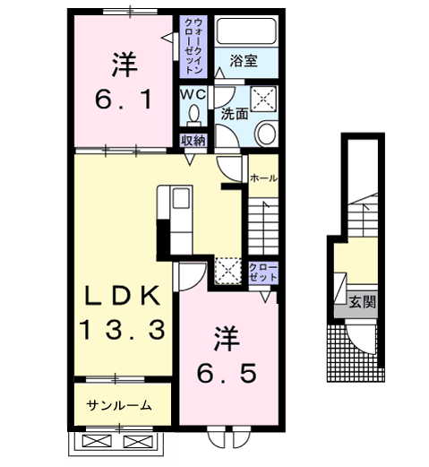 八街アパートC(2LDK/2階)の間取り写真