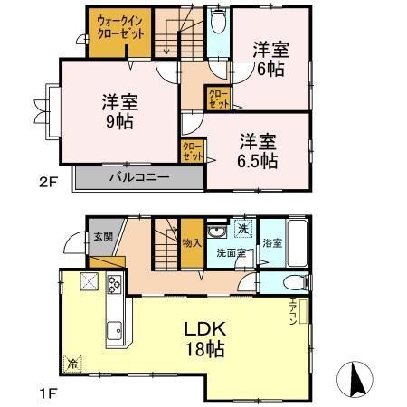 京成電鉄本線 ユーカリが丘駅 徒歩5分 2階建 築27年(3LDK)の間取り写真