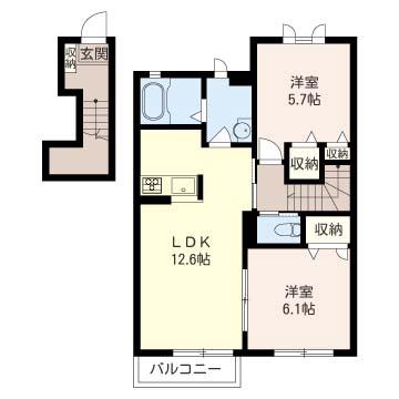 ソレイユ志津B棟(2LDK/2階)の間取り写真