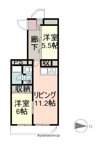 京成サンコーポ勝田台B棟(2LDK/5階)の間取り写真