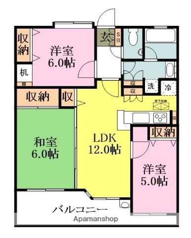 レクセルマンション勝田台(3LDK/1階)の間取り写真