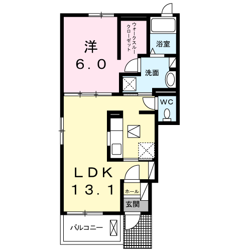 上志津バード グランソネⅡ(1LDK/1階)の間取り写真