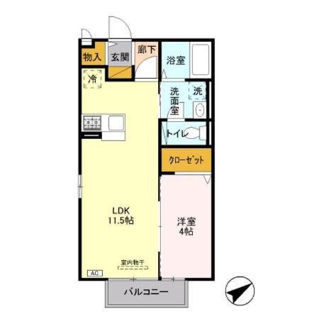 イオソレーユII(1LDK/2階)の間取り写真