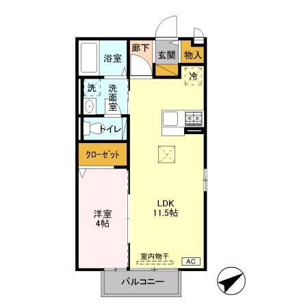 イオソレーユII(1LDK/1階)の間取り写真