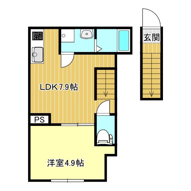 リベルテ村上(1LDK/2階)の間取り写真