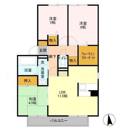 フラワーハウス(3LDK/2階)の間取り写真