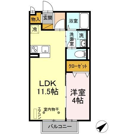 イオソレーユI(1LDK/2階)の間取り写真