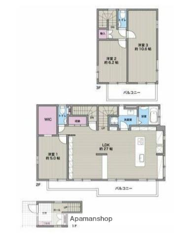 京成電鉄本線 八千代台駅 徒歩10分 3階建 築26年(3LDK)の間取り写真
