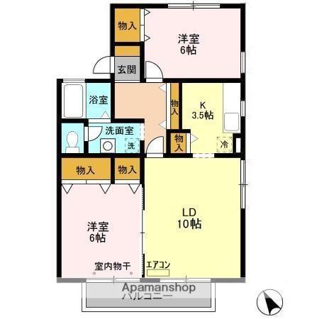 ビィウラ イースト(2LDK/2階)の間取り写真