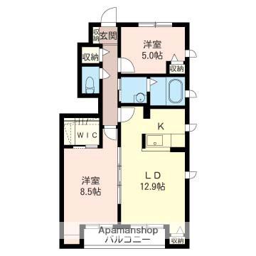 クローリスB棟(2LDK/1階)の間取り写真