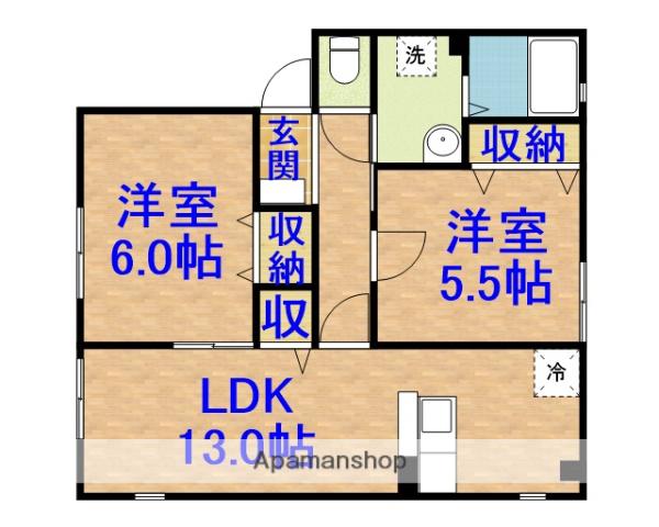 ベルウッド5番館1(2LDK/2階)の間取り写真