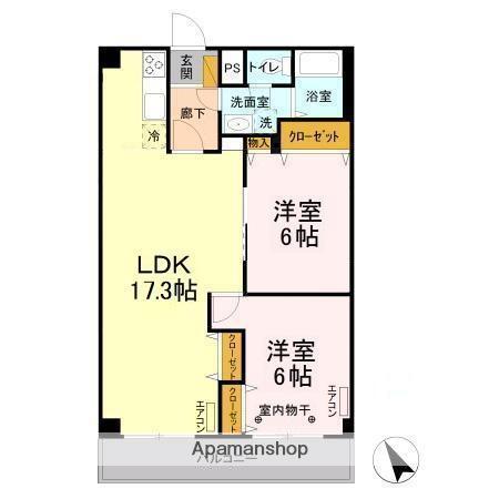 山善ビル(2LDK/2階)の間取り写真