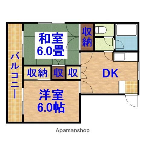 五本松コーポA(2DK/2階)の間取り写真