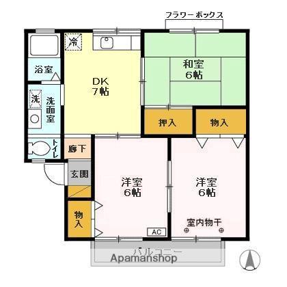 メゾンブランシュ弐番館(3DK/1階)の間取り写真